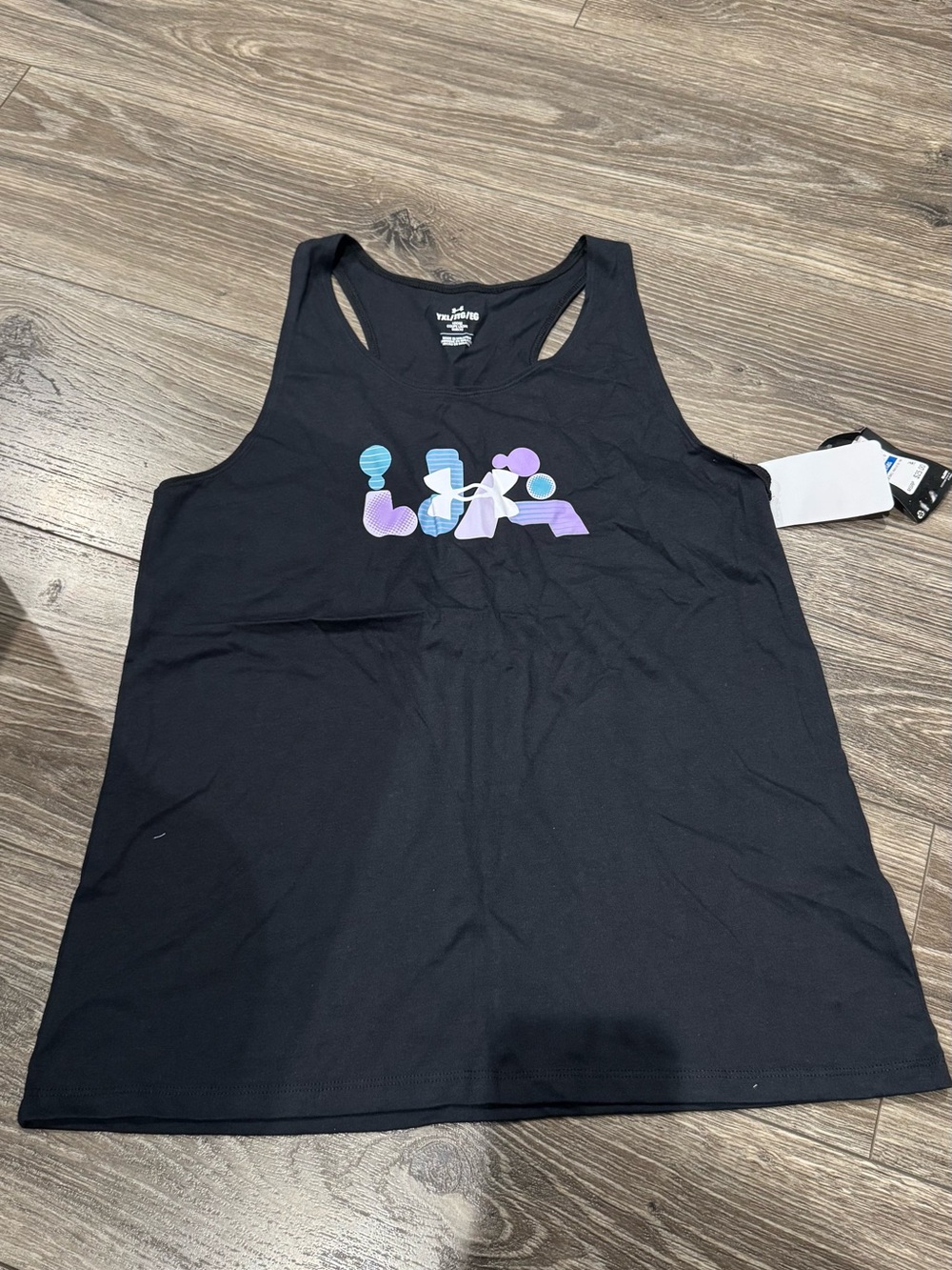 Girls Under Armour Black Girls' Tank Top with Purple & Light Blue Logo